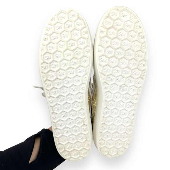 Stuart Weitzman Daryl Metallic Snake Embossed Leather Sneaker Gold Size 7.5B - Picture 9 of 14